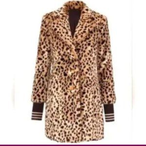 Cabi Josephine Faux Leopard Print Button Front Mid Length Coat Style 3727 - M
